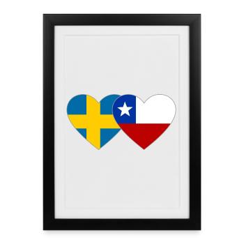 Suède Chili Drapeau Coeur - Affiche encadrée (27 × 37 cm) - noir - Devant