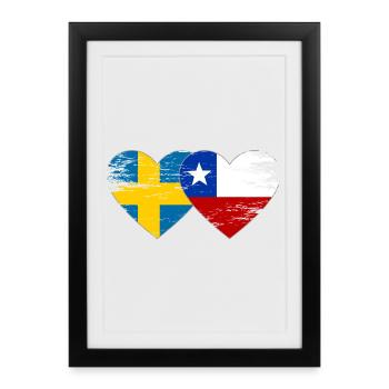 Sweden Chile flag heart used - Framed poster (27 × 37 cm) - black - Front