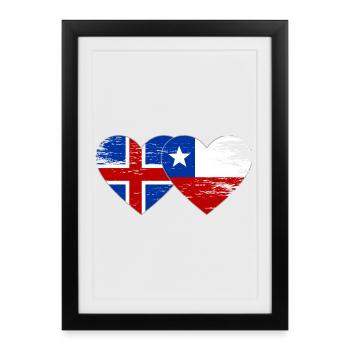 Island Chile Flagge Herz used - Gerahmtes Poster (27 × 37 cm) - Schwarz - Vorne