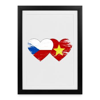 République tchèque Vietnam drapeau coeur utilisé - Affiche encadrée (27 × 37 cm) - noir - Devant