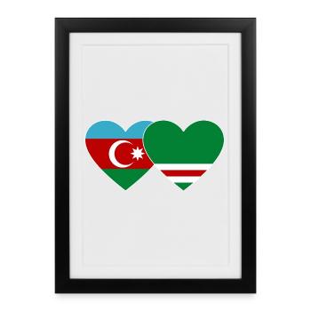 Azerbaïdjan Tchétchénie Drapeau Coeur - Affiche encadrée (27 × 37 cm) - noir - Devant