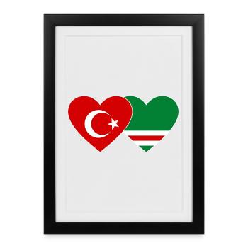 Turquie Drapeau Tchétchénie Coeur - Affiche encadrée (27 × 37 cm) - noir - Devant