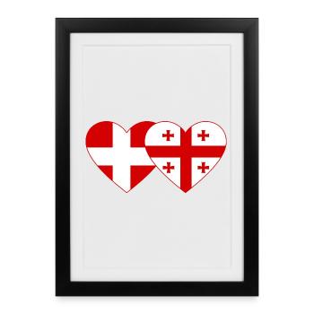 Danemark Géorgie drapeau coeur utilisé - Affiche encadrée (27 × 37 cm) - noir - Devant