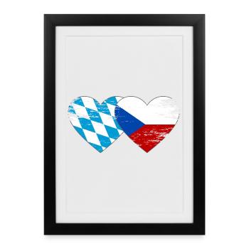 Bavière, République tchèque, drapeau coeur - Affiche encadrée (27 × 37 cm) - noir - Devant
