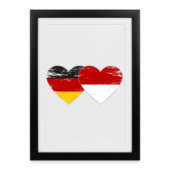 Allemagne Monaco Drapeau Coeur - Affiche encadrée (27 × 37 cm) - noir - Devant