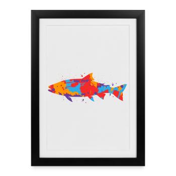 Pêche à la truite Pêche à la truite colorée Pêcheur à la ligne Truite - Affiche encadrée (27 × 37 cm) - noir - Devant