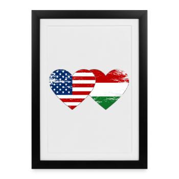 Drapeau USA-Hongrie Cœur utilisé - Affiche encadrée (27 × 37 cm) - noir - Devant