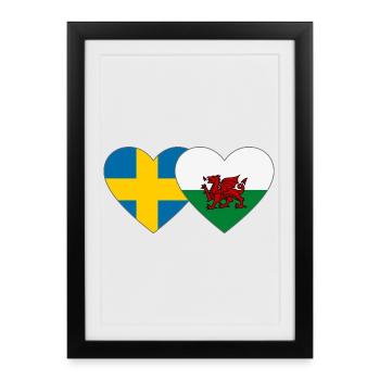 Cœur du drapeau Suède du Pays de Galles - Affiche encadrée (27 × 37 cm) - noir - Devant