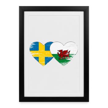 Cœur du drapeau Suède du Pays de Galles utilisé - Affiche encadrée (27 × 37 cm) - noir - Devant