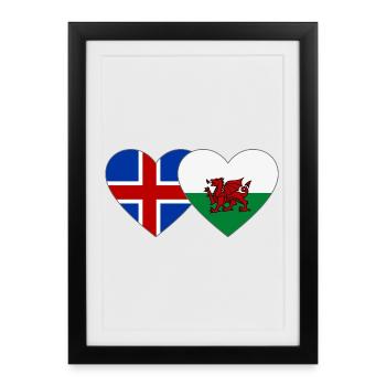 Cœur du drapeau Islande du Pays de Galles - Affiche encadrée (27 × 37 cm) - noir - Devant