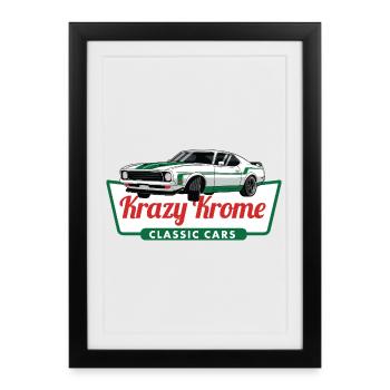 Puissance de force de la culture du drift de voitures classiques Krazy Krome - Affiche encadrée (27 × 37 cm) - noir - Devant