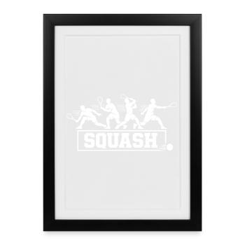 Retro Squash Player Action Sequence Silhouette Art - Framed poster (27 × 37 cm) - black - Front