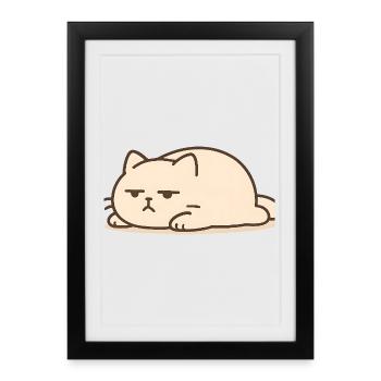 Chat endormi dans le style kawaii - Affiche encadrée (27 × 37 cm) - noir - Devant