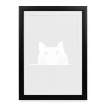 Peeping cat with whiskers - Framed poster (27 × 37 cm) - black - Front
