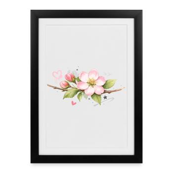 Branche de fleurs de pommier avec des accents de graffiti - Affiche encadrée (27 × 37 cm) - noir - Devant