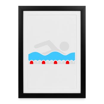 Swimmer, Pictogram, Freestyle, Wave, Pool, Sport - Framed poster (27 × 37 cm) - black - Front