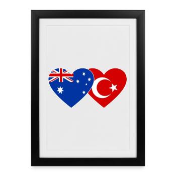 Cœur du drapeau de la Turquie australienne - Affiche encadrée (27 × 37 cm) - noir - Devant