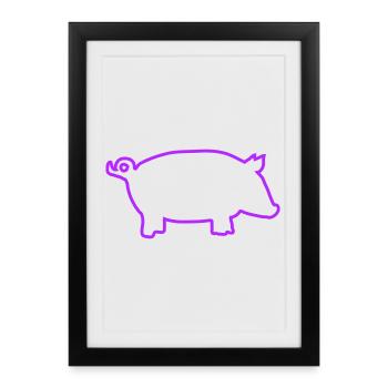 Illustration de contour de cochon néon - Affiche encadrée (27 × 37 cm) - noir - Devant