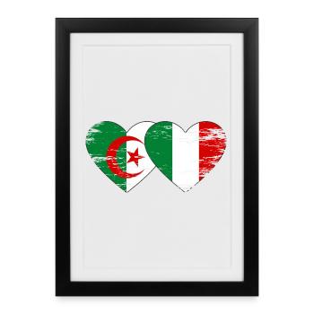 Algeria Italy Flag Heart Used - Framed poster (27 × 37 cm) - black - Front