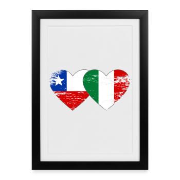 Chile Italien Flagge Herz used - Gerahmtes Poster (27 × 37 cm) - Schwarz - Vorne