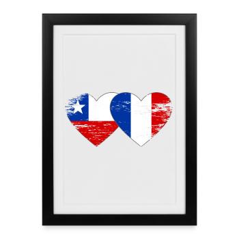 Cœur du drapeau Chili et de la France utilisé - Affiche encadrée (27 × 37 cm) - noir - Devant