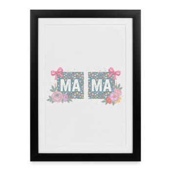 MAMA Carrés Fleuris et Nœuds Roses | Rétro - Affiche encadrée (27 × 37 cm) - noir - Devant