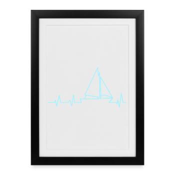 Sailboat heartbeat sailing - Framed poster (27 × 37 cm) - black - Front