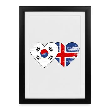 Corée du Sud, mains du drapeau islandais, forme de cœur utilisée - Affiche encadrée (27 × 37 cm) - noir - Devant