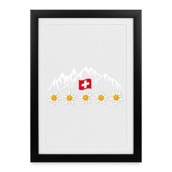 Suisse, montagnes, glaciers, vacances - Affiche encadrée (27 × 37 cm) - noir - Devant