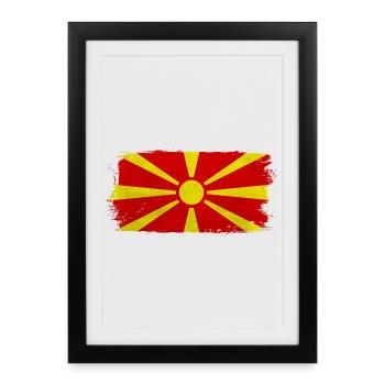Soleil macédonien sur fond rouge - Affiche encadrée (27 × 37 cm) - noir - Devant