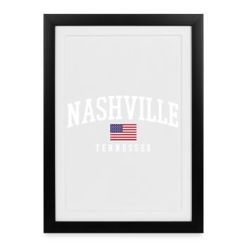 Nashville Vintage Bow Drapeau des États-Unis - Affiche encadrée (27 × 37 cm) - noir - Devant