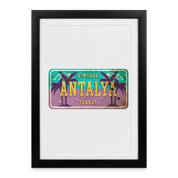 Enseigne vintage Antalya Turkey Beach - Affiche encadrée (27 × 37 cm) - noir - Devant