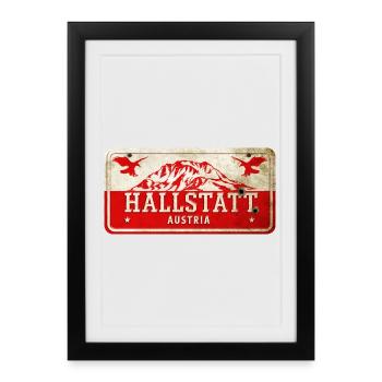 Enseigne vintage autrichienne Hallstatt - Affiche encadrée (27 × 37 cm) - noir - Devant