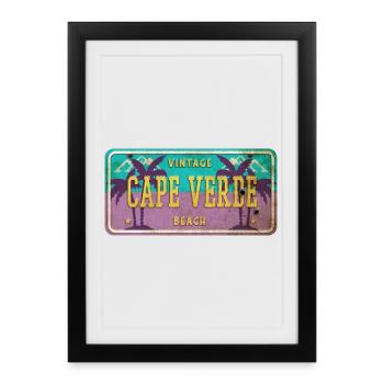 Signe vintage palmier du Cap-Vert - Affiche encadrée (27 × 37 cm) - noir - Devant