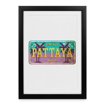 Signe vintage Pattaya Thaïlande. - Affiche encadrée (27 × 37 cm) - noir - Devant