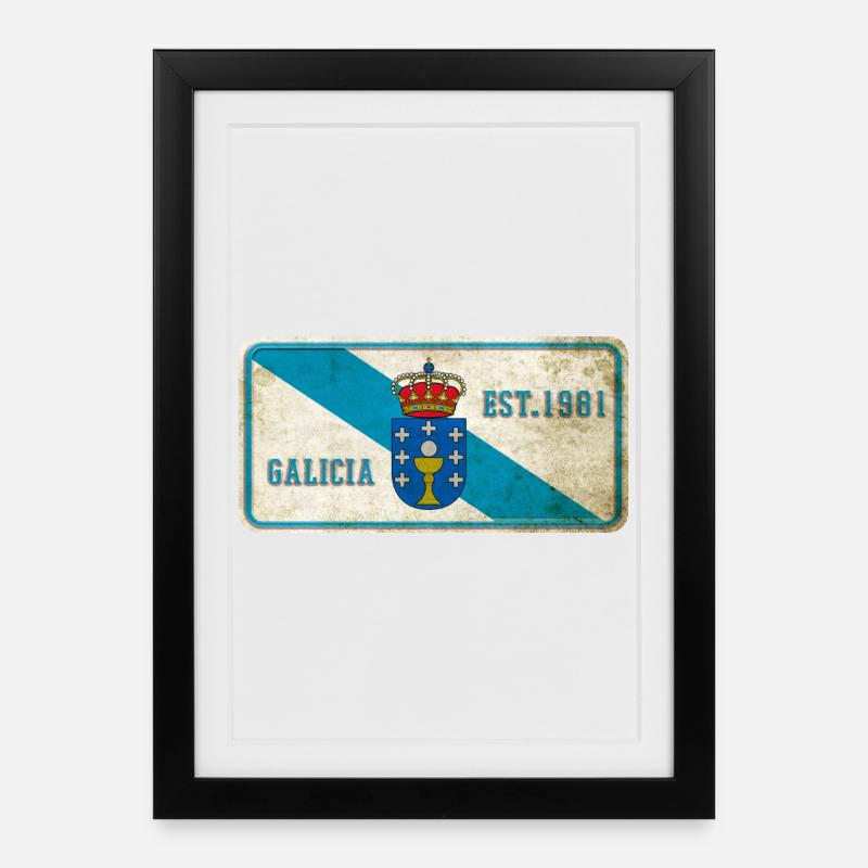 Galicien Vintage Schild - Gerahmtes Poster (27 × 37 cm) - Schwarz