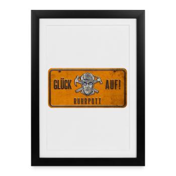 Glück auf Ruhrpott Schild - Gerahmtes Poster (27 × 37 cm) - Schwarz - Vorne