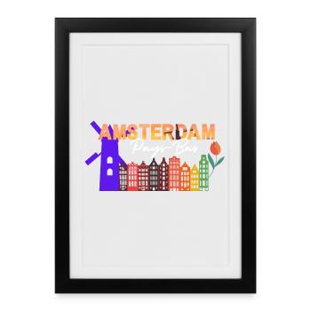 Amsterdam Skyline Tulip Gradient - Affiche encadrée (27 × 37 cm) - noir - Devant
