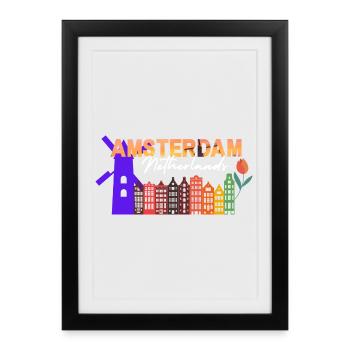 Amsterdam Skyline Tulip Gradient - Affiche encadrée (27 × 37 cm) - noir - Devant