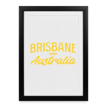 Typographie jaune de Brisbane, Australie - Affiche encadrée (27 × 37 cm) - noir - Devant