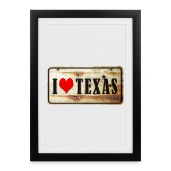 J'adore le Texas - Affiche encadrée (27 × 37 cm) - noir - Devant