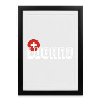 Lugano Swiss Cross Outline Logo - Framed poster (27 × 37 cm) - black - Front