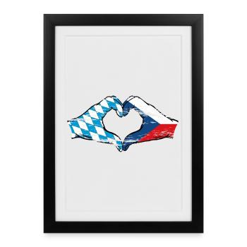 Bavière République Tchèque Drapeau Mains Coeur Utilisé - Affiche encadrée (27 × 37 cm) - noir - Devant