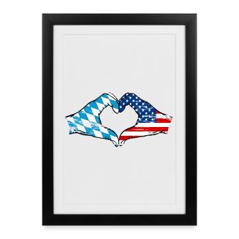 Bavière, USA, Drapeau, Mains, Forme de coeur Utilisé - Affiche encadrée (27 × 37 cm) - noir - Devant