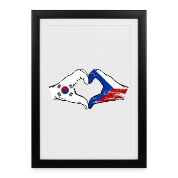Corée du Sud République tchèque drapeau mains coeur forme utilisé - Affiche encadrée (27 × 37 cm) - noir - Devant