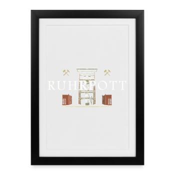 Ruhrpott, région de la Ruhr Dessin à la main Mine de Gneisenau - Affiche encadrée (27 × 37 cm) - noir - Devant