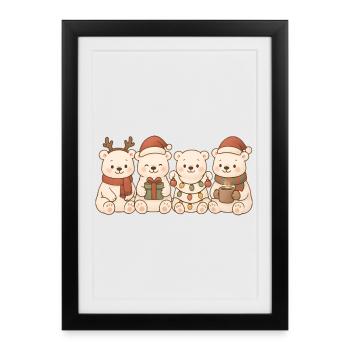 Ours polaires pour enfants, garçons et filles, Noël - Affiche encadrée (27 × 37 cm) - noir - Devant