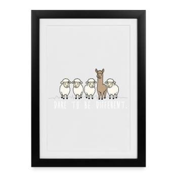 Dare to Be Different – Alpaca & Sheep Saying - Framed poster (27 × 37 cm) - black - Front