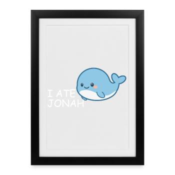 J’ai mangé Jonas – Baleine biblique drôle pour enfants - Affiche encadrée (27 × 37 cm) - noir - Devant