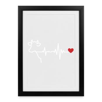 Cow heartbeat line design - Framed poster (27 × 37 cm) - black - Front